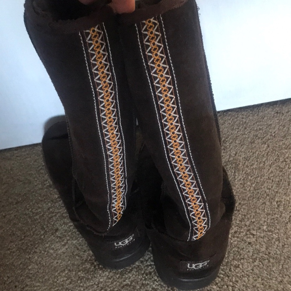 UGG Tall Brown Shearling Boots, Braided - Size 7